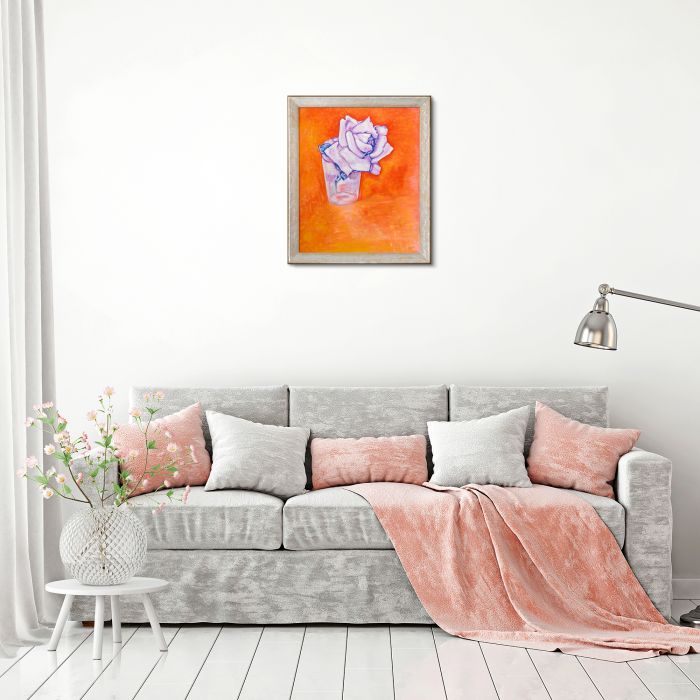 White Rose in a Glass Pre-framed - Silver Luna Frame 20"X24"