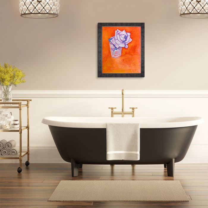 White Rose in a Glass Pre-framed - Suede Premier Frame 20"X24"