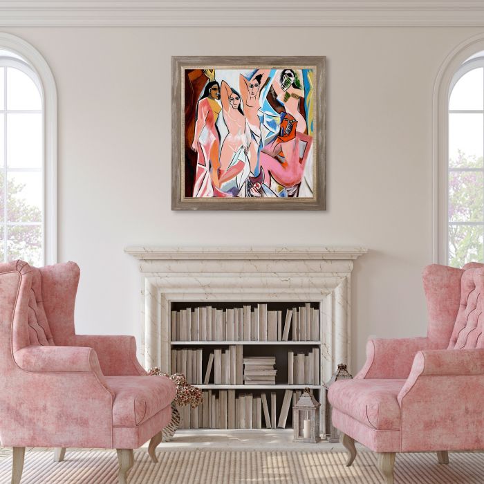 Les Demoiselles D'avignon - Miramar Distressed Charcoal Grey Frame 24" X 24"