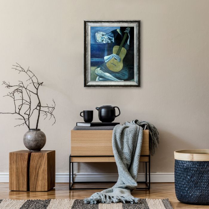 The Old Guitarist 1903 - Athenian Distressed Silver Frame 16" X 20"