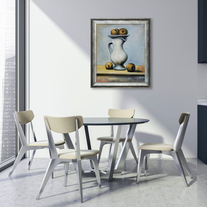 Still Life With Pitcher and Apples - Athenian Distressed Silver Frame 20"X24"