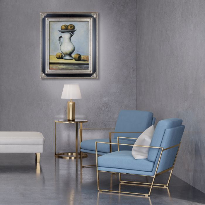 Still Life With Pitcher and Apples - Corinthian Aged Silver Frame 20"X24"