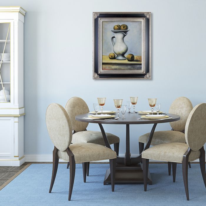 Still Life With Pitcher and Apples - Corinthian Aged Silver Frame 20"X24"