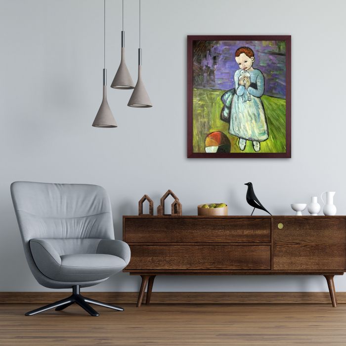 Child Holding a Dove - Open Grain Mahogany 20" X 24"