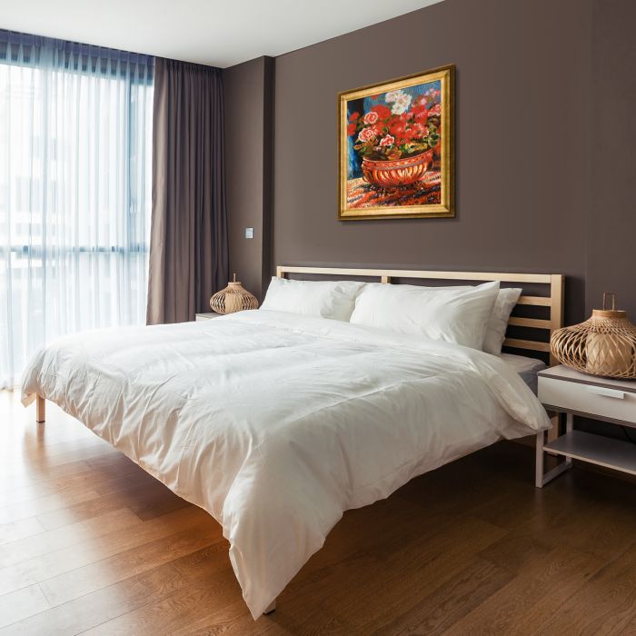 Geraniums in a Copper Basin Pre-framed - Athenian Gold Frame 20"X24"