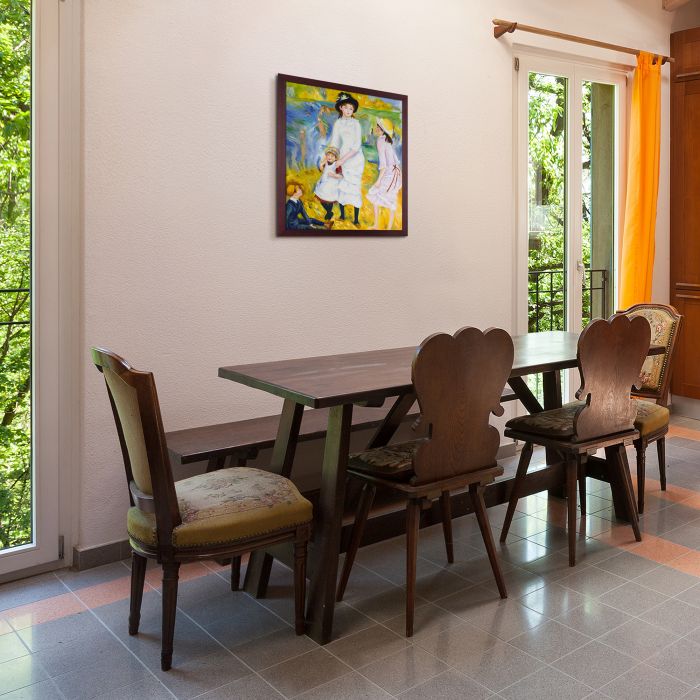 Children on the Seashore Pre-Framed - Open Grain Mahogany 20" X 24"