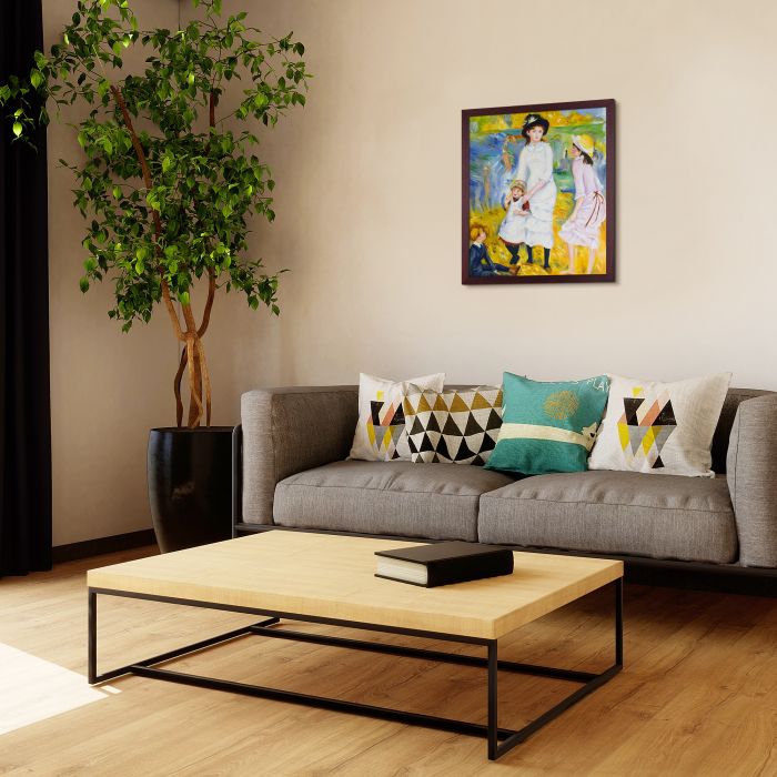 Children on the Seashore Pre-Framed - Open Grain Mahogany 20" X 24"