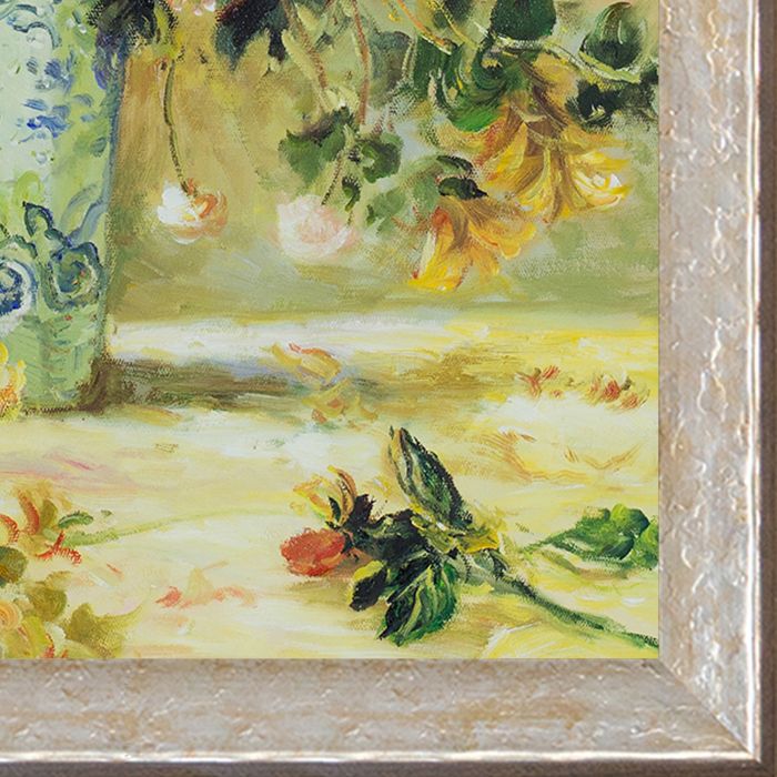 Roses and Jasmine in a Delft Vase Pre-Framed - Silver Luna Frame 20"X24"