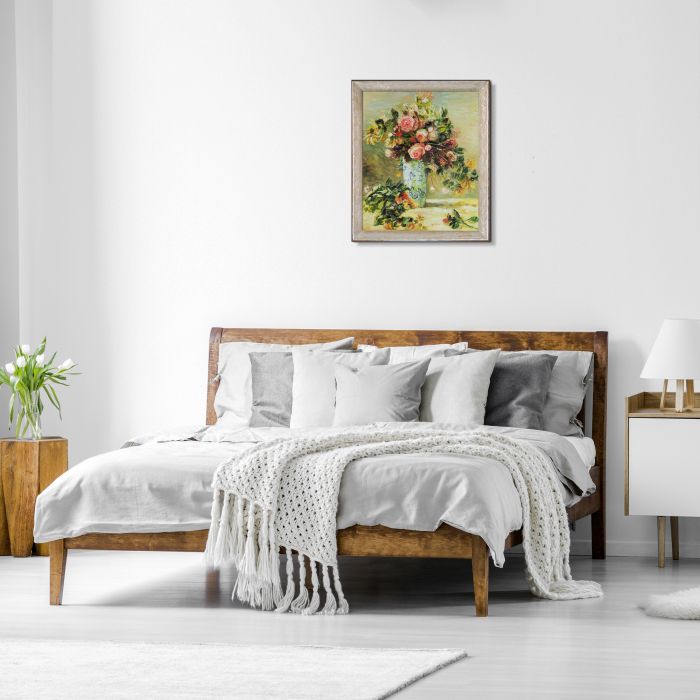 Roses and Jasmine in a Delft Vase Pre-Framed - Silver Luna Frame 20"X24"