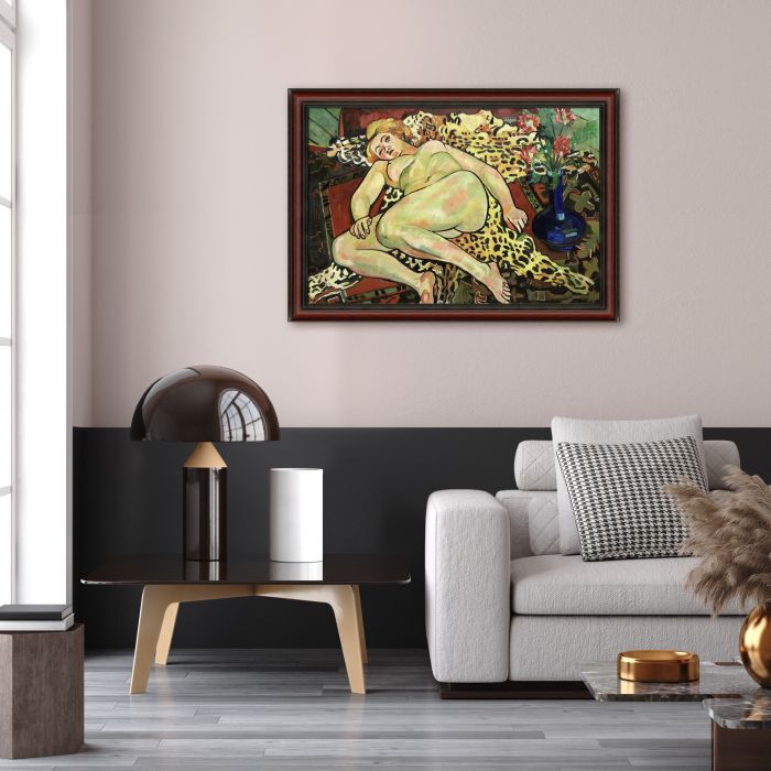 Naked Catherine Lying on a Panther's Skin Pre-framed - Grecian Wine Frame 24" X 36"