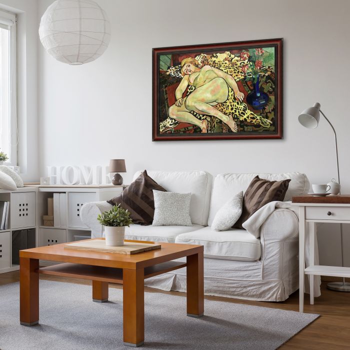 Naked Catherine Lying on a Panther's Skin Pre-framed - Grecian Wine Frame 24" X 36"