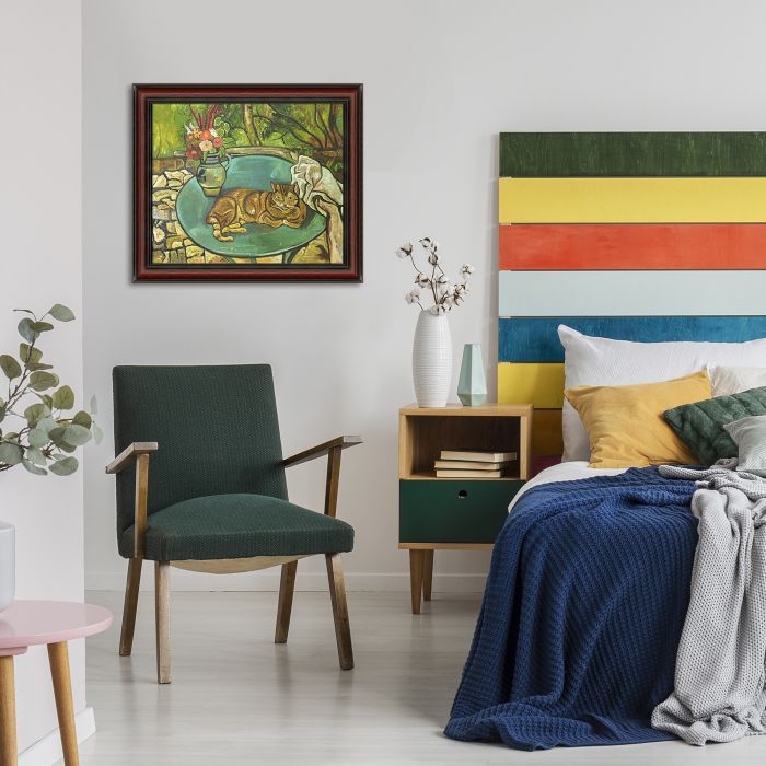 Raminou and Pitcher with Carnations Pre-framed - Grecian Wine Frame 20" X 24"