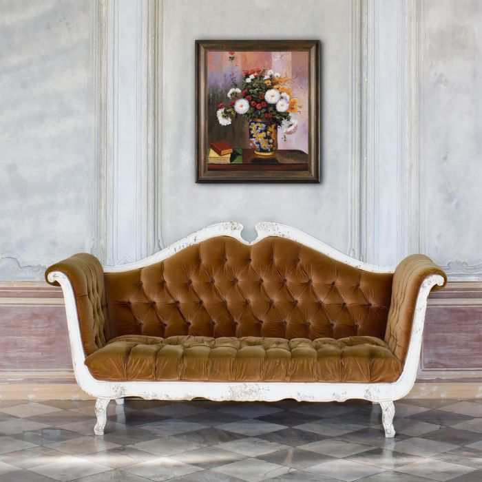 Bouquet of Flowers: Chrysanthemums in a China Vase Pre-Framed - Modena Vintage 20" X 24"