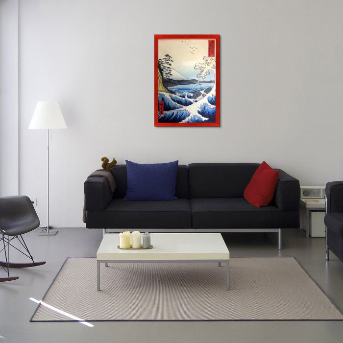 The Sea at Satta, Suruga Province, from Thirty-six Views of Mount Fuji Pre-Framed - Stiletto Red Frame 24" X 36"