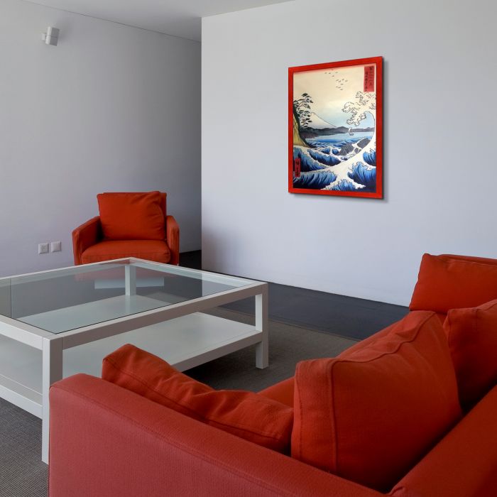 The Sea at Satta, Suruga Province, from Thirty-six Views of Mount Fuji Pre-Framed - Stiletto Red Frame 24" X 36"