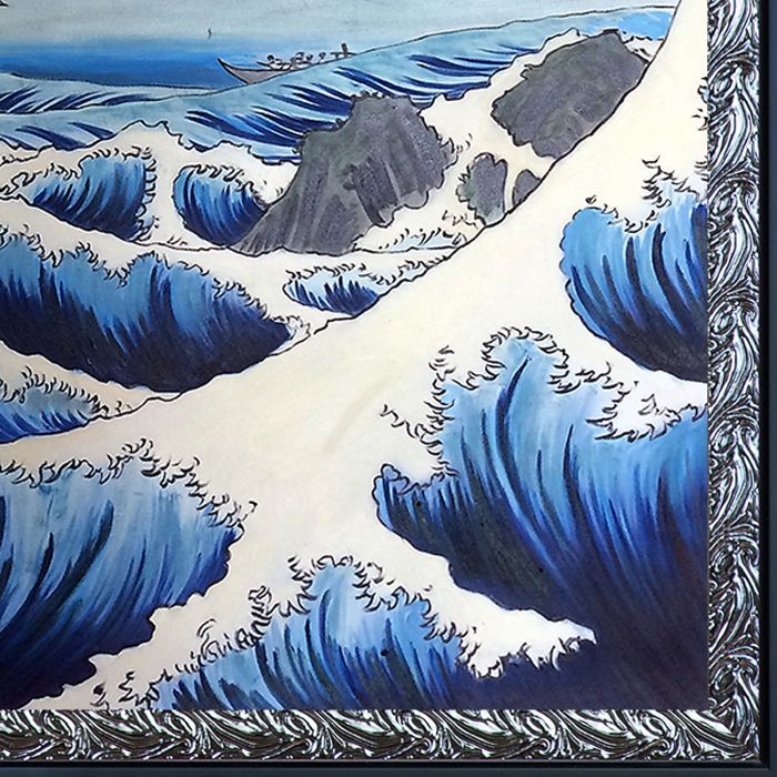 The Sea at Satta, Suruga Province, from Thirty-six Views of Mount Fuji Pre-Framed - Ornate Silver and Black Custom Stacked Frame 24" X 36"