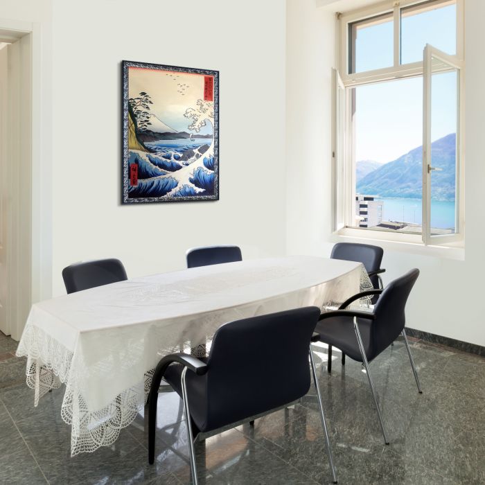 The Sea at Satta, Suruga Province, from Thirty-six Views of Mount Fuji Pre-Framed - Ornate Silver and Black Custom Stacked Frame 24" X 36"