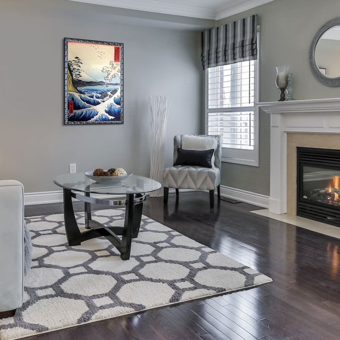 The Sea at Satta, Suruga Province, from Thirty-six Views of Mount Fuji Pre-Framed - Ornate Silver and Black Custom Stacked Frame 24" X 36"