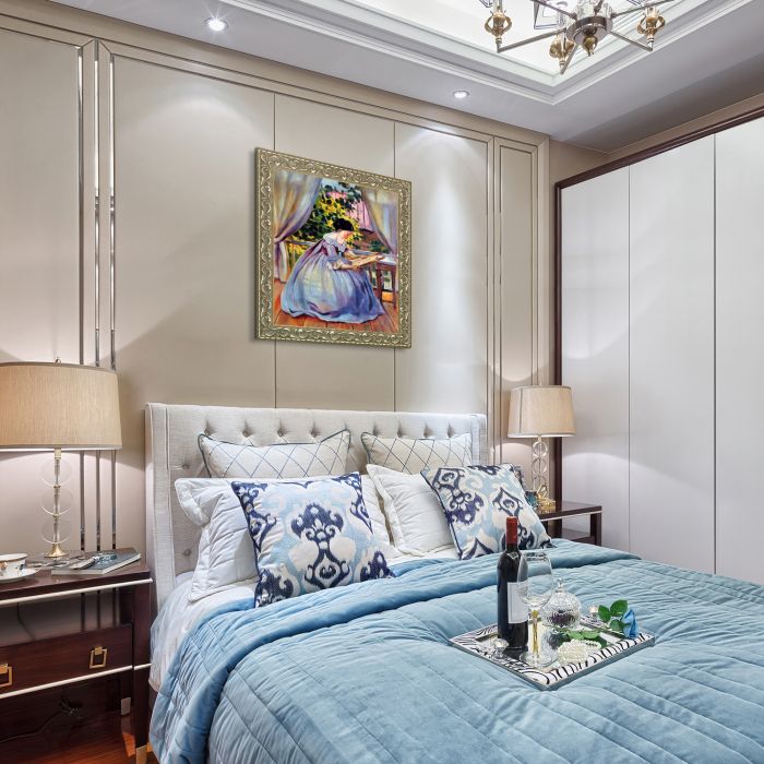 Lady Embroidering Pre-Framed - Rococo Silver 20"X24"