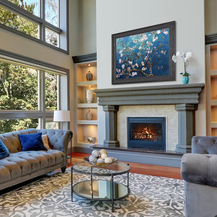 Branches of an Almond Tree in Blossom Pre-Framed - Black Spanish Walnut Frame 30