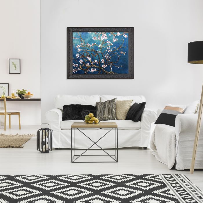 Branches of an Almond Tree in Blossom Pre-Framed - Black Spanish Walnut Frame 30