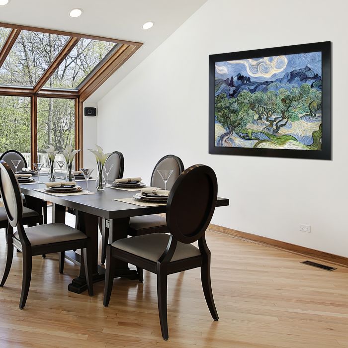 Olive Trees with the Alpilles in the Background Pre-Framed - New Age Black Frame 30"X40"