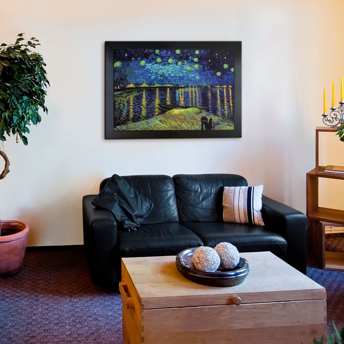 Starry Night Over the Rhone Pre-Framed - New Age Black Frame 24"X36"