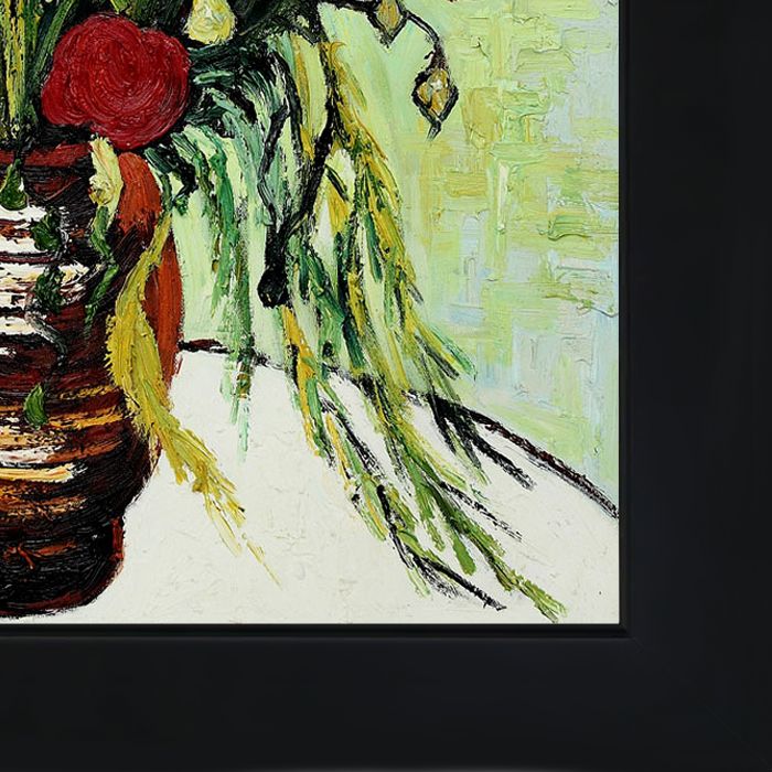 Vase with Daisies and Poppies Oil Painting Pre-Framed - New Age Black Frame 20"X24"