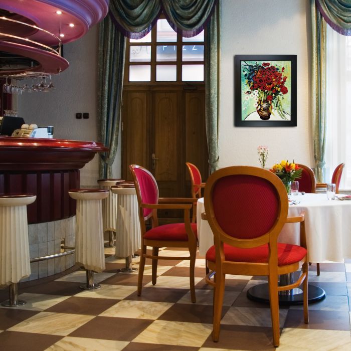 Vase with Daisies and Poppies Oil Painting Pre-Framed - New Age Black Frame 20"X24"