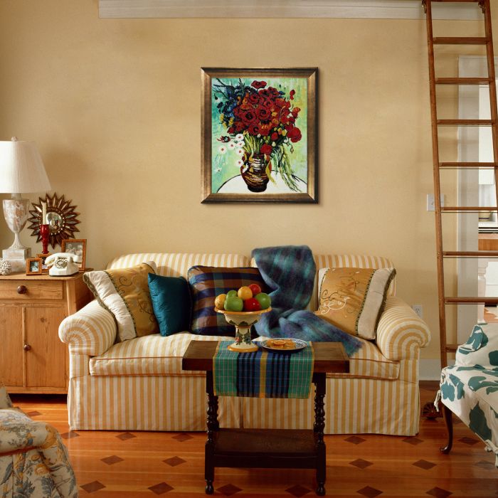 Vase with Daisies and Poppies Oil Painting Pre-Framed - Athenian Gold Frame 20"X24"