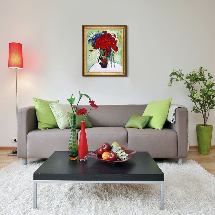 Vase with Daisies and Poppies Oil Painting Pre-Framed - Athenian Gold Frame 20"X24"