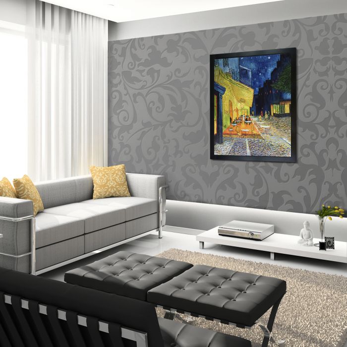 Cafe Terrace at Night Pre-Framed - New Age Black Frame 36"X48"