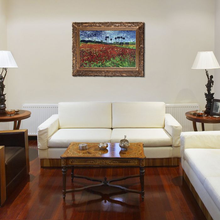 Field of Poppies Pre-Framed - Burgeon Gold Frame 24"X36"