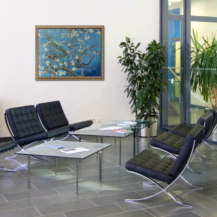 Branches of an Almond Tree in Blossom Pre-Framed - Golden Oak Leaf Frame 36"X48"