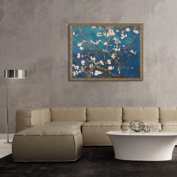 Branches of an Almond Tree in Blossom Pre-Framed - Golden Oak Leaf Frame 36"X48"