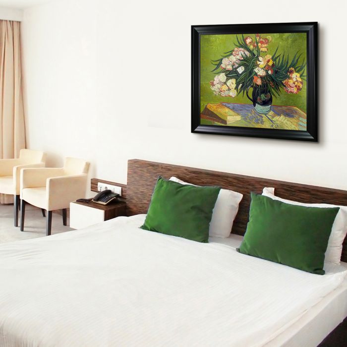 Majolica Jar with Branches of Oleander, 1888 Oil Painting Pre-Framed - Black Matte Frame 20"X24"