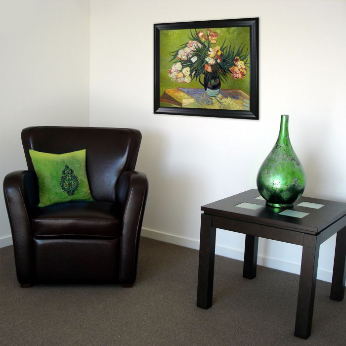 Majolica Jar with Branches of Oleander, 1888 Oil Painting Pre-Framed - Black Matte Frame 20"X24"