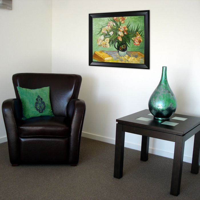 Majolica Jar with Branches of Oleander, 1888 Oil Painting Pre-Framed - Black Matte Frame 20"X24"