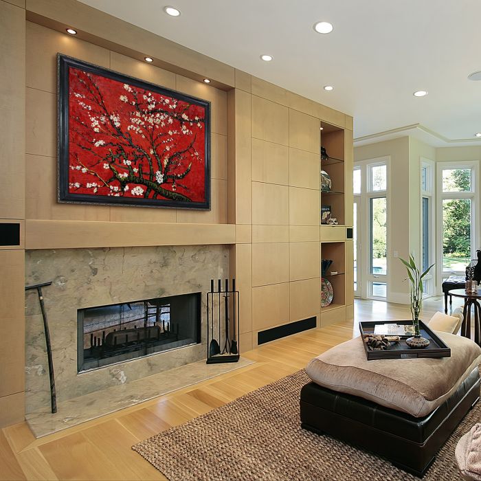 Branches of an Almond Tree in Blossom, Ruby Red Pre-Framed - La Scala Frame