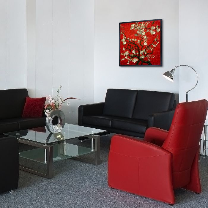 Branches of an Almond Tree in Blossom, Ruby Red Pre-Framed - Studio Black Wood Frame 24"X24"