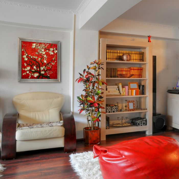 Branches of an Almond Tree in Blossom, Ruby Red Pre-Framed - Champage Scoop with Swirl Lip Frame 24"X24"