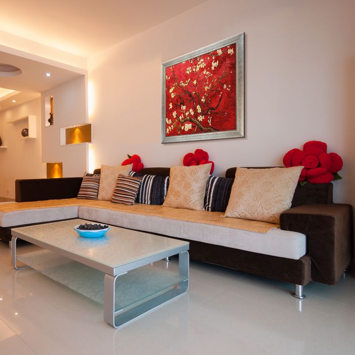 Branches of an Almond Tree in Blossom, Ruby Red Pre-Framed - Champage Scoop with Swirl Lip Frame 24"X24"