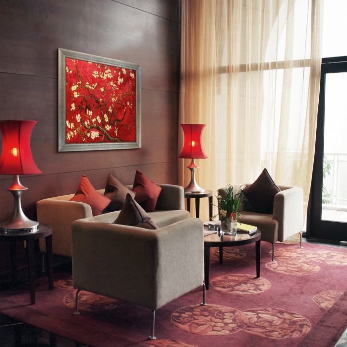 Branches of an Almond Tree in Blossom, Ruby Red Pre-Framed - Champage Scoop with Swirl Lip Frame 24"X24"