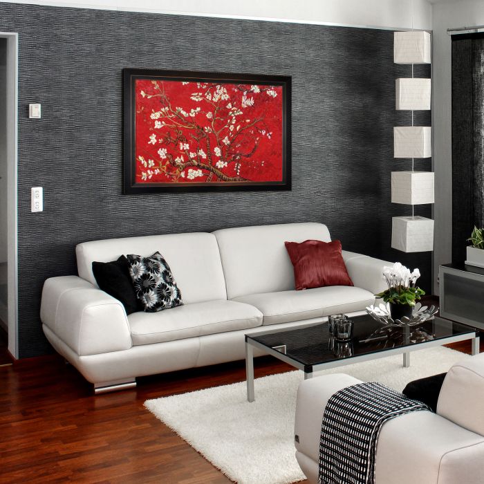 Branches of an Almond Tree in Blossom, Ruby Red Pre-Framed - Veine D'Or Bronze Angled Frame 24"X36"