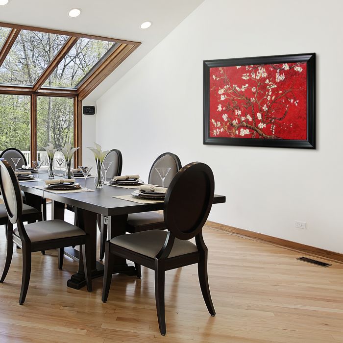 Branches of an Almond Tree in Blossom, Ruby Red Pre-Framed - Black Matte Frame 24"X36"