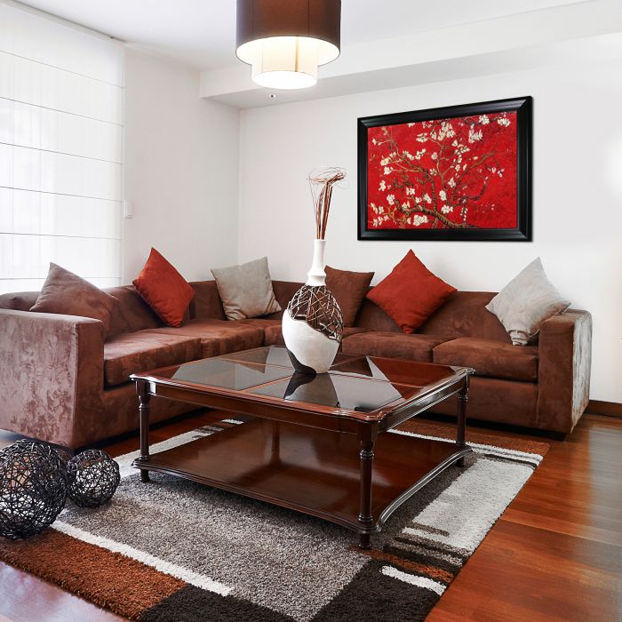 Branches of an Almond Tree in Blossom, Ruby Red Pre-Framed - Black Matte Frame 24"X36"