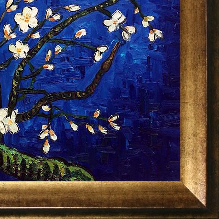 Branches of an Almond Tree in Blossom, Sapphire Blue Pre-Framed - Athenian Gold Frame 20"X24"
