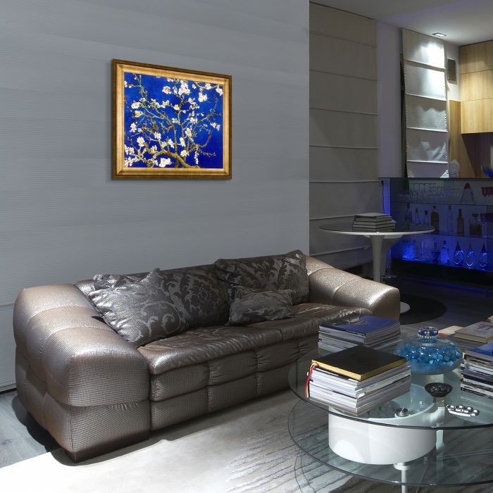 Branches of an Almond Tree in Blossom, Sapphire Blue Pre-Framed - Athenian Gold Frame 20"X24"