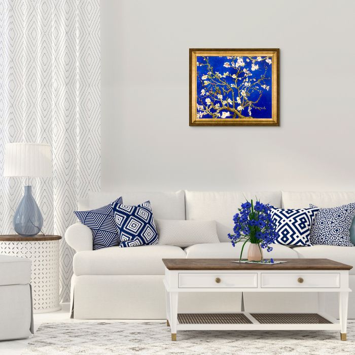 Branches of an Almond Tree in Blossom, Sapphire Blue Pre-Framed - Athenian Gold Frame 20"X24"