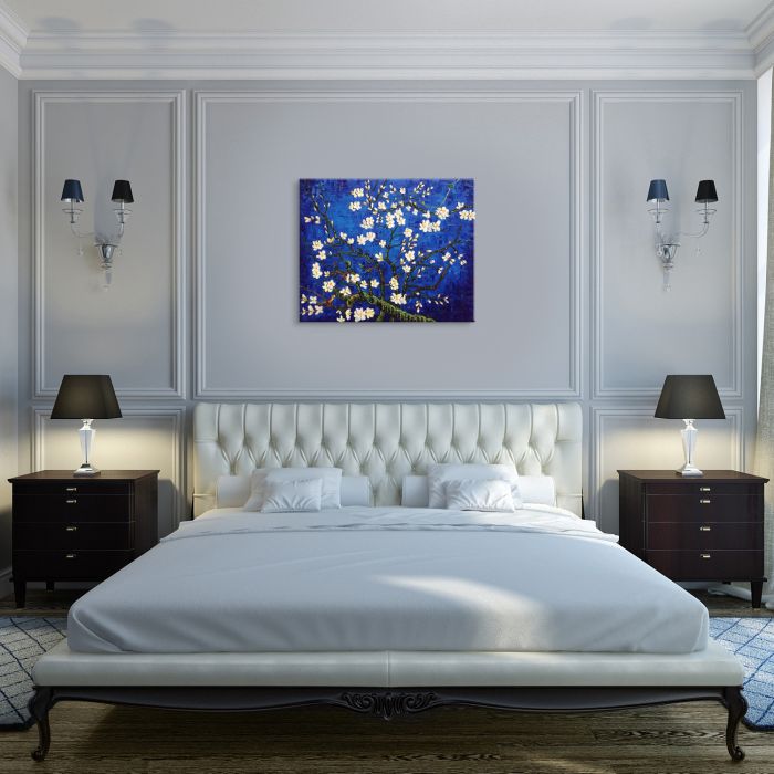 Branches of an Almond Tree in Blossom, Sapphire Blue Pre-Framed - Gallery Wrap 20"X24"